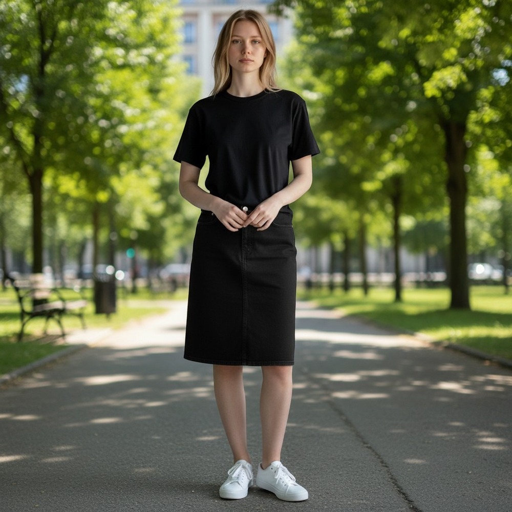 Lauren Ralph Lauren Denim Skirt 16 Black Minimalist Classic Preppy Dark Academia